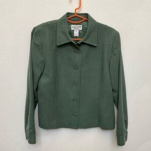 Pendleton Loden Green Field Jacket 100% Virgin Wool Size 8 Button Front